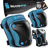 SKATEWIZ Schoner Inliner Kinder Skate - Knieschoner Kinder Schoner Set - Armschoner Inline Protektoren Kinder - Skateboard Schützer Kinder - Protect-1 Blue Größe XS