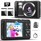 Digitalkamera 4K 64 MP mit Autofokus | Tragbare Kompaktkamera mit 32 GB TF-Karte, 1200mAh Batterie und USB-Kabel | Ideal für Kinder, Teenager und Anfänger