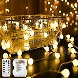 LED Lichterketten Globe Außen,15M 100 LED Lichterkette Kugeln, Warmweiß Kugel Batteriebetriebene Lichterkette,Globe Lichterketten Innen Außen,Batteriebetriebene Lichterketten mit Timer