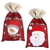 2 Stück Weihnachten Geschenkbeutel Nikolaussack Jutebeutel Weihnachts Geschenktüten Geschenkverpackung zum befüllen Baumwolle Säckchen für Süßigkeits Geschenke Dekorationen (Schneemann Weihnachtsmann)