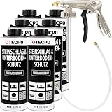 TECPO Unterbodenschutz Bitumen, 6 Liter in Saugdose überlackierbar dauerelastisch schwarz mit Druckluft Sprühpistole Steinschlagschutz Rostschutzmittel Korrosionsschutz UBS mit Anti-Dröhn-Wirkung