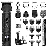 Scttomon Bartschneider Bart Trimmer für Männer Professionelle Haarschneidemaschine Haarschneider Herren T-Blade Trimmer Elektrischer Rasierer Nase Körper Trimmer Haarschnitt Kit Akku 7 in 1 Schwarz