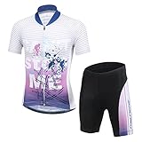 YFPICO Unisex Fahrradbekleidung Set Jungen Fahrradhose Kinder Gepolstert MäDchen Fahrradtrikot MTB Trikot Rennrad Radhose Atmungsaktive Radshirt Fahrradkleidung (Gestreiftes Pulver,L)