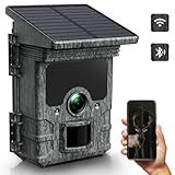 VOOPEAK Wildkamera Solar WLAN 4K UHD 46MP, Bluetooth Wildkamera mit Handyübertragung APP, Wildtierkamera mit Bewegungsmelder Nachtsicht 120° Weitwinkel IP66 wasserdichte mit 32GB Micro SD Karte