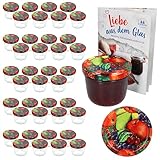 MamboCat 40er Set Sturzgläser 230 ml mit Obst Dekor Deckel To 82 inkl. Diamant Gelierzauber Rezeptheft Marmeladengläser Einmachgläser Einweckgläser