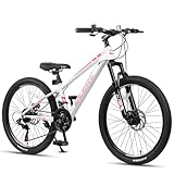 Glerc Skyline Kinder Mountainbike für Jungen Mädchen, 20 Zoll Fahrrad für 6 7 8 9 10 11 12 Jahre Jugendliche, 21 Gang Fahrrad mit Vorderradfederung & Scheibenbremsen & stabilem Rahmen, Rosa