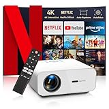 Beamer 4K【Netflix Zertifizierung/Autofokus】 Auto Keystone WiFi Bluetooth5.2 Mini Beamer, 28000 Lumen Full HD 1080P projektor 4K Heimkino, Smart projektor mit EIN-klick-Nutzung von Netflix/YouTube/D+