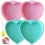 Kuchenform Herz Silikon 4 Stück,Herz Backformen Klein 6 Zoll,Herzform Silikonformen Backen Und 1 Backpinsel,Käsekuchenformen Für Für Herzkuchen, Pudding Geburtstag Weihnachten Valentinstag