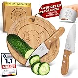 Eli® Kindermesser - kindersicheres hochwertiges 4 teiliges Kinder Küchenmesser Set inkl. Fingerschutz - Schneidebrett - Schneidemesser - rostfreier Edelstahl - Griffe aus Buchenholz