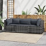 Festnight Gartensofa 3-Sitzer Rattan Sofa Balkonmöbel Lounge Sofa Outdoor Balkonsofa Balkon Couch Garten Gartenbank Sitzbank Gartenmöbel Set Loungemöbel Terrasse, Grau#2