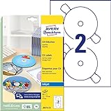 AVERY Zweckform J8676-25 selbstklebende CD-Etiketten (50 blickdichte CD-Aufkleber, Ø 117mm auf A4, SuperSize, Papier matt, bedruckbare Klebeetiketten für alle Inkjet-Drucker) 25 Blatt, weiß