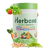 Herboxa SUPER GREENS – Erstklassiger grüner Helfer – Enthält Chicoréewurzel, Zink und Chrom – Erdbeer-Kiwi-Geschmack – 50 Portionen