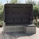 Chaduof 3-Sitzer-Gartensofa mit Dach und Fußhocker, Lounge Gartenmöbel, Gartenlounge, Loungemöbel, Balkon Lounge, Sitzecke Balkon, Sitzlounge Garten, Grau Poly Rattan