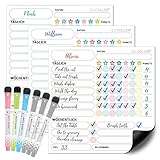 BIROYAL 3er Belohnungstafel Kinder mit 6 Stifte, 22x22cm Magnetisch Aufgabenplaner Kinder Abwischbar, Haushaltsplan Mädchen Jungen, Tagesablauf, to Do List Board für Kühlschrank