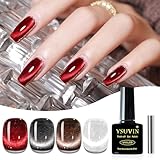 YSUVIN UV Nagellack Cat Eye, 4 Farben Rot Schwarz Braun Weiß Gel Nagellack Jelly Glas Kristall mit Magnet Soak-Off Cat Eye UV Gel für Anfänger DIY Nail Art Maniküre Salon, 8 ML