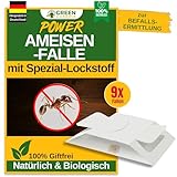 GREEN GUARDIA Ameisen Falle mit Spezial-Lockstoff - 9X Ameisen Fallen - umweltfreundlich Ameisen bekämpfen, Chemiefreie Falle mit starker Klebefläche, giftfrei & geruchsneutral