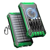 Wireless Solar Powerbank 26800mAh mit 4 Kabeln, Power Bank USB-C 15W Schnellladung 6 Ausgänge 3 Eingänge für Handy Tablets, Outdoor Camping Solar Ladegerät Externer Akku mit Taschenlampe