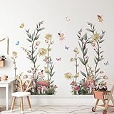 Tanlaby Botanische Blumen Wandsticker Fee Elfen Pilz Wandtattoo Selbstklebend Wandaufkleber Abnehmbar DIY Wand Kunst Aufkleber für Wohnzimmer Schlafzimmer Sofa Hintergrund Haus Wanddekoration