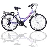 Talson 26 Zoll Fahrrad 21-Gang Shimano SCHALTUNG MIT Beleuchtung Lila-Weiss
