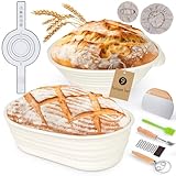 FIVAVA 9-Teiliges Brot Gärkorb Set, 2pcs Gärkörbchen zum Brotbacken, 23cm Rund & 25cm Oval Brotkörbchen, Gärkorb Brot mit 5 Bäckermesser,Teigschaber, Silikon Teigbürste,Teigbesen,Leinentuch