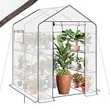 Sekey Gewächshaus 200x145x145 cm, Foliengewächshaus Stabil, Gewächshaus Balkon mit 10 Regalböden für optimales Pflanzenwachstum, Weiß, XXL