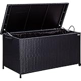 STILISTA® Polyrattan Auflagenbox 122 x 62 x 56 cm Deckel mit Hubautomatik, Innenplane, Räder und Tragegriffe, 4 Farben, Farbauswahl: Schwarz