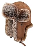 Insun Unisex Fliegermütze Wildleder Winddicht Trappermütze Warme Kunstfell Russische Mütze Braun L