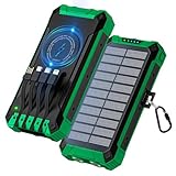 Power Bank 26800 mAh, Wireless Solar Powerbank mit 4 Kabeln 15W USB-C Ausgang/Eingang Schnellladung 6 Ausgänge 3 Eingänge für Handy, Outdoor Externer Akku mit Taschenlampen, Karabiner