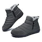 Barfuß-Schneestiefel, Schuhe für Herren und Damen, Winterstiefeletten, Pelzfutter, seitlicher Reißverschluss, warme Wanderschuhe, leicht, rutschfest, Unisex, Halbwadenhoch, grau, 39 1/3 EU