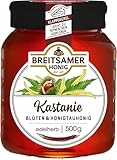 Breitsamer Honig Kastanie edel 500g - Flüssiger Kastanienhonig, herb würzig im Geschmack mit praktischem Klappdeckel (1 x 500g)