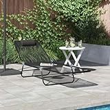 Holamys Klapp-Sonnenliege Schwarz, Textilene, verstellbare Armlehnen, 182x55x85cm, bequemer Relaxsessel für Garten, Terrasse & Pool, ideal als Outdoor Lounge Chair