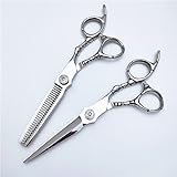 PUFAHAU Professionelle Haarschneideschere, 6-Zoll-Friseurschere mit hoher Nuss, Zahnschnitt, dünne Schere, flaches Schermesser-Set