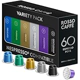 ROSSO CAFFÈ Nespresso Kapseln 60 Stück Aluminium, 6 Premium Espresso Sorten Mixpaket, Nespresso kompatible Kaffeekapseln, kompatibel mit Original Kapselmaschinen