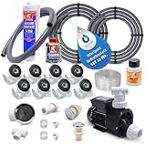 AQUADE 25-teiliges Set Whirlpоol Badewanne Selbstbausatz - Bausatz mit Whirlpoоl Pumpe 0,75 HS, 4X Kappe Stopfer, Schraubgriff, 8X Whirlpoоl Düsen, Schlauch, Silikon, Lüftregler, Ansaugung und mehr