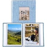 Fotoalbum 10x15 Einsteckalbum 96 Fotos, Leinen Fotoalbum zum Einstecken mit Frontfenster, Die Memo-Einsteckalben für Valentinstag Hochzeit Weihnachten Geburtstag (Blau)