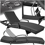 tectake® Polyrattan Sonnenliege, Gartenliege mit 5-Fach Verstellbarer Rückenlehne, wetterfest, Outdoor Relaxliege mit weicher Polsterauflage, Rattanliege für Garten, Balkon und Terrasse - schwarz