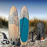 BRAST SUP Board Tribal Ocean Sixties & Turtle | Aufblasbares Stand up Paddle Set | 320x81x15cm viele Modelle | incl. Zubehör | 5 Jahre Garantie | Fußschlaufe Paddel Pumpe Rucksack | TRIBAL