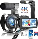 Videokamera 4K 60FPS WiFi Camcorder HD 48MP Webcam IR Nachtsicht Vlogging Kamera für YouTube 18X Digitalzoom 3,0 Touchscreen Video Camera mit SD-Karte, 2 Batterien, Fernbedienung, und Stabilisator