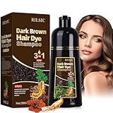 500ML Haarfarbe Dunkelbraun,Natürliche Dunkelbraun Haarfärbeshampoo,Hair Dye Shampoo 3 IN 1 Gegen Graue Haare-Instant Hair Color Shampoo,Haarfärbung,Sofort-Haarfarben-Shampoo für Männer Frauen