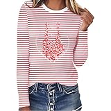 Ringelshirt Damen Rot-Weiss Karneval Gestreiftes Langarmshirt Baumwolle Langarm Ringelshirt Rundhals Langarmshirt Casual Striped Oberteil Damen Fasching Matrosen Kostüm Faschingskostüme S-XXL