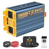 HLCJC Spannungswandler 1500W/3000W Reiner Sinus- Wechselrichter 12V auf 230V, mit 2 EU Steckdose, 1x USB-C, 3xUSB-A Schnellladung, LCD-Anzeige für Wohnmobil LKW KFZ