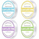 4 Rollen Elastisches Band (52m) – Gummiband für Armbänder (0.4/0.6/0.8/1mm) | Transparente Reißfestes Nylonschnur & dehnbares Fäden für DIY Schmuck, Perlenarmbänder und Handwerk