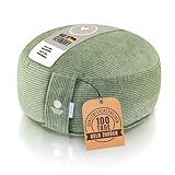 Inner Peace Yoga Kissen Rund Cord 33 x 16 cm XL | Meditationskissen Rund | Bio-Baumwolle & Bio-Dinkelfüllung | Yogakissen Sitzkissen | Made in Germany (Salbeigrün)