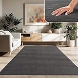Paco Home Moderner Kuscheliger Wohnzimmer Teppich Kurzflor waschbar flauschig Weich Einfarbig Felloptik zeitlos stilvoll rutschfest pflegeleicht, Grösse:120x160 cm, Farbe:Anthrazit