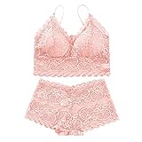 Weibliche Dessous Spitze Nahtlose Weste Ultradünne gepolsterte BH-Sets Damen-Unterwäsche-BH-Set Body Damen Schwarz Sexy (Pink, One Size)