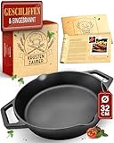 KRUSTENZAUBER Gusseisenpfanne Induktion 32cm Doppelgriff - inkl. Anleitung und Rezeptbuch - Geschliffene Pfanne Gusseisen, Eisenpfanne, Cast Iron Pan, Gusspfanne, Gusseiserne Pfanne, Gusseisen-Pfanne