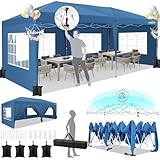 HOTEEL 3x6 Pavillon Wasserdicht Stabil, mit 6 Seitenwänden, Faltpavillon One-Push-Aufbau, 8 Windschutzstangen, Pop Up Partyzelt, für Hochzeiten Party Markt Picknick Camping (Blau)