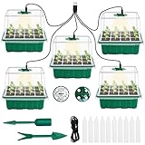 DOUUCO 5 Stück Zimmergewächshaus Anzuchtkasten, Mini Gewächshaus Anzuchtbox Sonnenähnliche Pflanzenlichter mit Vollem Spektrum, Anzucht Set mit emit Erhöhtem Deckel zur Belüftung für Saatgutanbau