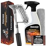 FRISCHER PROFESSIONAL Grillreiniger Set 4-teilig: Grillrost-Reiniger 500 ml + Grillbürste + Mikrofasertuch & Schwamm - Zur effizienten Reinigung & Pflege von Grill, Grillrost