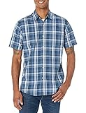 Amazon Essentials Herren Kurzärmeliges Hemd aus Popeline, Normale Passform, Marineblau Mittlere Karo, XL